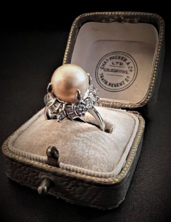 Gold Pearl and Diamond Ring