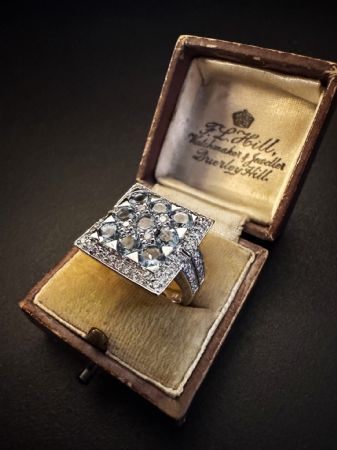 Anello  con  Acqemarine  e  Diamanti  