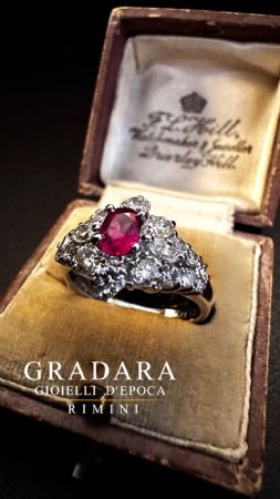 Platinum ring with ruby and diamonds