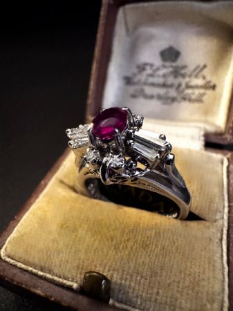 Platinum Ring with Ruby and Diamonds